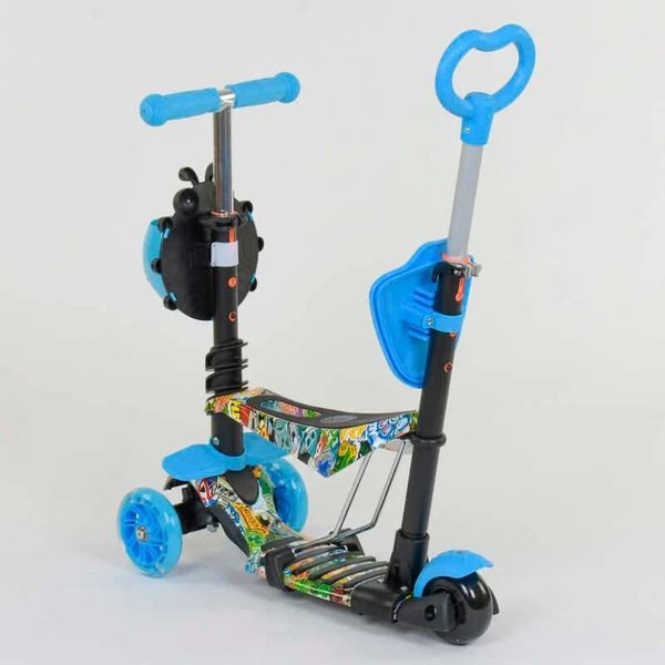 Детский самокат - трансформер 5 в 1 с подсветкой колес Best Scooter Божья коровка синий с принтом 69750 фото 6