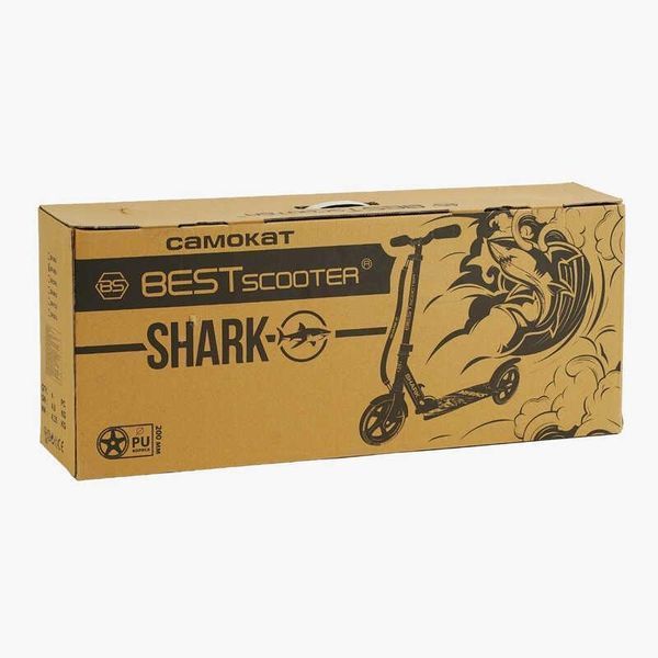 Самокат двухколесный складной Best Scooter Shark колеса PU 200 мм с амортизатором серый / красный SH-25048 фото 2