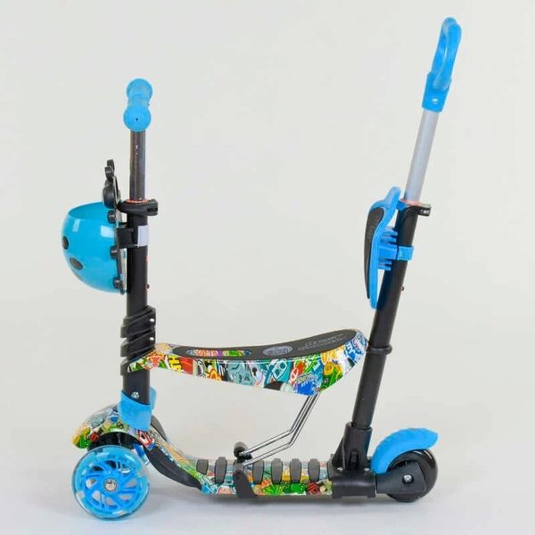 Детский самокат - трансформер 5 в 1 с подсветкой колес Best Scooter Божья коровка синий с принтом 69750 фото 5