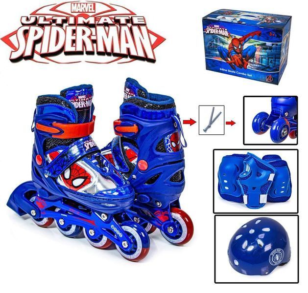 Дитячі розсувні ролики 35-38 з комплектом захисту та шоломом Marvel Spider Man сині фото 2