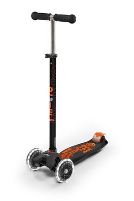 Самокат трехколесный детский с подсветкой MICRO серии Mini Deluxe LED Черно-оранжевый до 50 кг фото 1