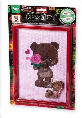Вишивка хрестиком на канві Cross Stitch: Ведмедик із трояндою фото 1