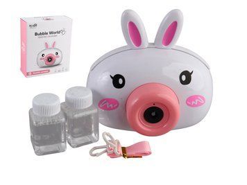 Генератор мильних бульбашок на батарейках Bubble Camera Кролик музика, підсвічування білий фото 1