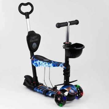 Детский самокат - трансформер 5 в 1 с подсветкой колес Best Scooter черный с принтом 32066 фото 1