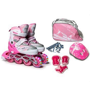 Дитячі розсувні ролики 29-33 з комплектом захисту та шоломом Happy Pink підсвічування колеса фото 1