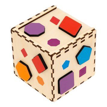 Развивающий куб-сортер деревянный GoodPlay Цветная фигурка 9м+ 12&times;12&times;12 см 10 вкладышей CUB-4-002 фото 1