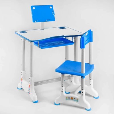 Парта шкільна зі стільцем регульована по висоті з підставкою для книг блакитна C 44559 фото 1