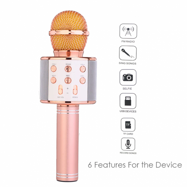 Беспроводной bluetooth караоке микрофон с колонкой (Rose Gold) WS-858 фото 6