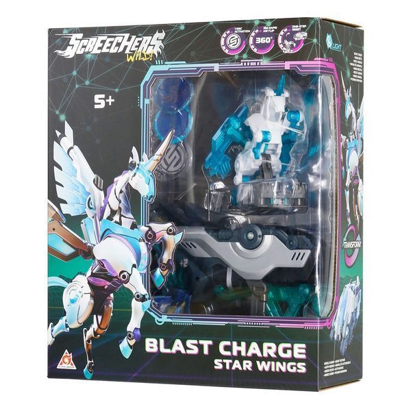 Дикий Скричер Стар Вингс с пусковым бластером (Screechers Wild Star Wings) Голубой единорог 5 сезон Blast Charge фото 8