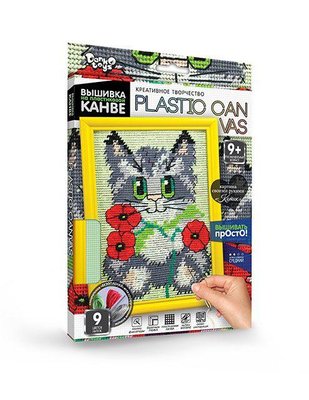 Вишивка на пластиковій канві з багетною рамкою Danko Toys Plastic Canvas: Кошеня PC-01-02 фото 1