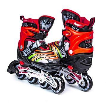 Детские раздвижные ролики 29-33 Scale Sports LF 907M красно-черные с подсветкой переднего колеса фото 1