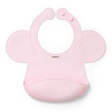Дитячий нагрудник силіконовий для харчування 6м+ Babyono з застібкою 30x28 см рожевий фото 1