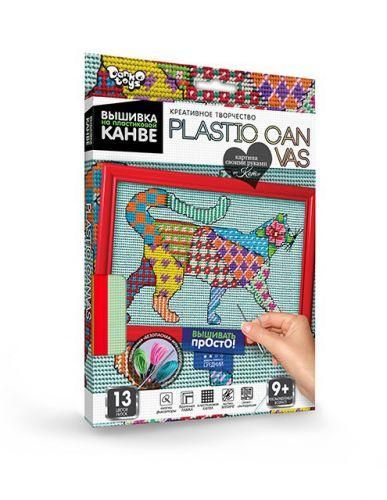 Вишивка на пластиковій канві з багетною рамкою Danko Toys Plastic Canvas: Кіт PC-01-08 фото 1