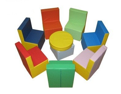 Комплект детской мебели из мягких блоков Стол и 7 стульев Tia Радужный 9 элементов фото 1
