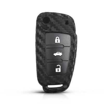 Силіконовий чохол для автомобільного фліп-ключа Audi (Ауді) чорний карбон фото 1