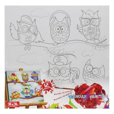 Розпис на полотні Danko Toys Canvas Painting Смішні сови 31х31 см фото 1
