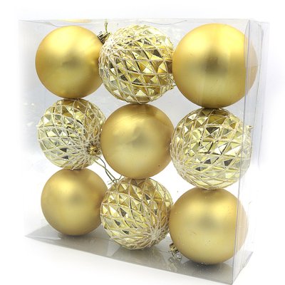 Набір ялинкових кульок золотих "Новорічний" D8cm 9штPVC 0890-GD фото 1