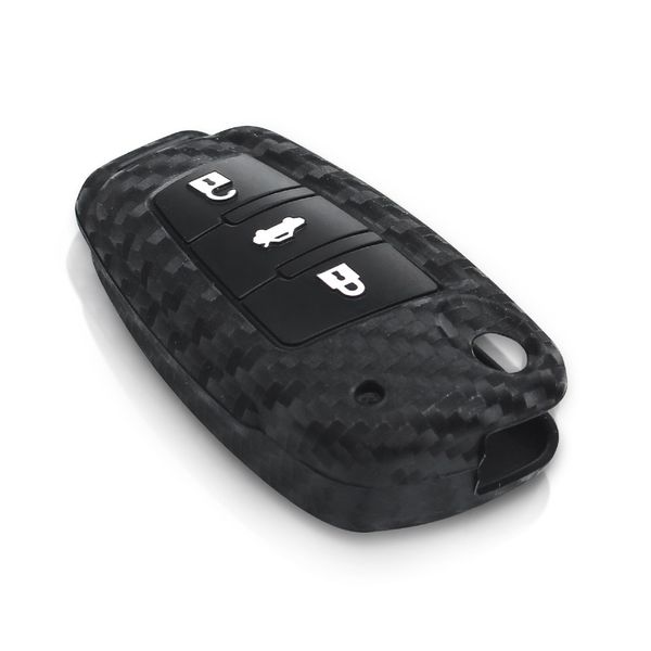 Силиконовый чехол для автомобильного флип-ключа AUDI (Ауди) черный карбон фото 3