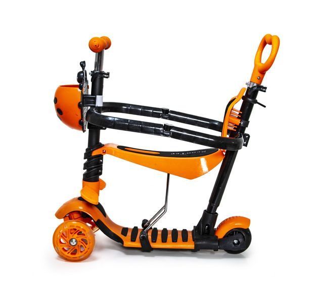 Детский самокат - трансформер 6 в 1 с бортиком и подсветкой Scooter Божья коровка оранжевый фото 2
