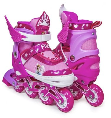 Детские раздвижные ролики 26-29 с комплектом защиты и шлемом Frozen подсветка колеса розовые фото 1