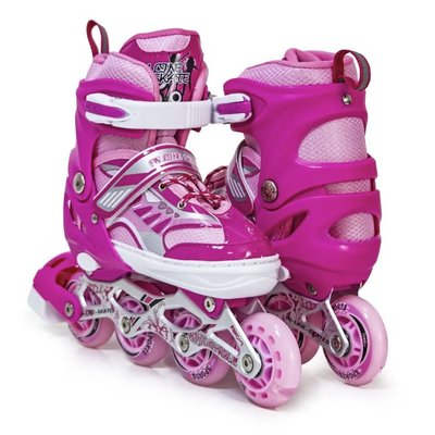 Раздвижные роликовые коньки для подростка 38-42 Happy 2 Pink с подсветкой переднего колеса фото 1