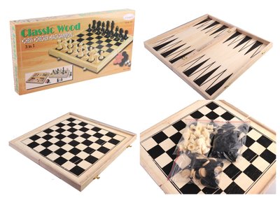 Набір класичних ігор 3 в 1 "Шахи, шашки, нарди" дерев'яний 40х40 см C36816 фото 1