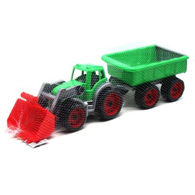 Игрушечный трактор с ковшом и прицепом ТехноК 60 см зеленый 3688 фото 1