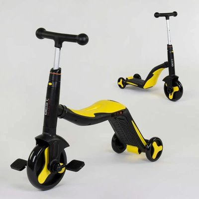 Самокат - біговел - велосипед 3 в 1 Best Scooter підсвічування музика PU колеса жовтий JT 10993 фото 1
