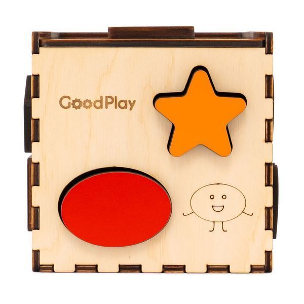 Развивающий куб-сортер деревянный GoodPlay Весёлая фигурка 9м+ 12&times;12&times;12 см 10 вкладышей CUB-4-001 фото 5