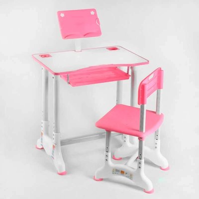 Парта шкільна зі стільцем регульована по висоті з підставкою для книг рожева C 44559 фото 1
