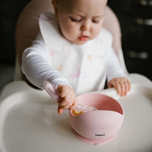 Детская силиконовая мисочка для кормления 6м+ Babyono с присоской розовая фото 4