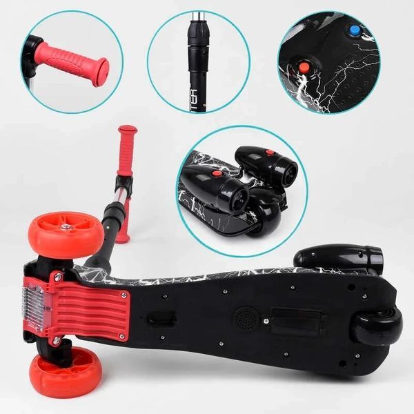 Дитячий самокат з турбінами складаний Best Scooter MAXI | 3 PU колеса 120х40 | музика дим | 80542 фото 4