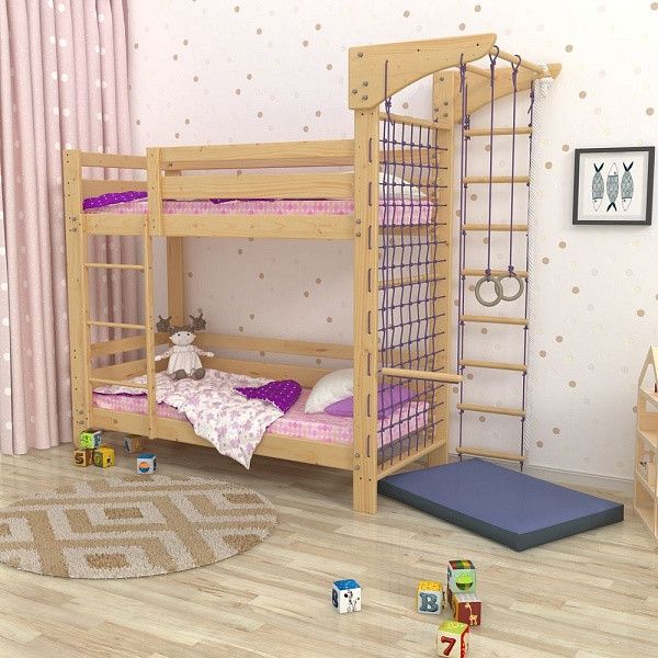 Двоярусне дерев'яне спортивне ліжко для підлітка Sportbaby 190х80 см лак babyson 8 фото 5
