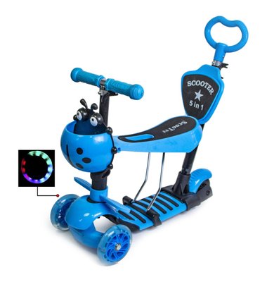 Детский самокат - трансформер 5 в 1 с подсветкой Scooter Божья коровка Blue фото 1