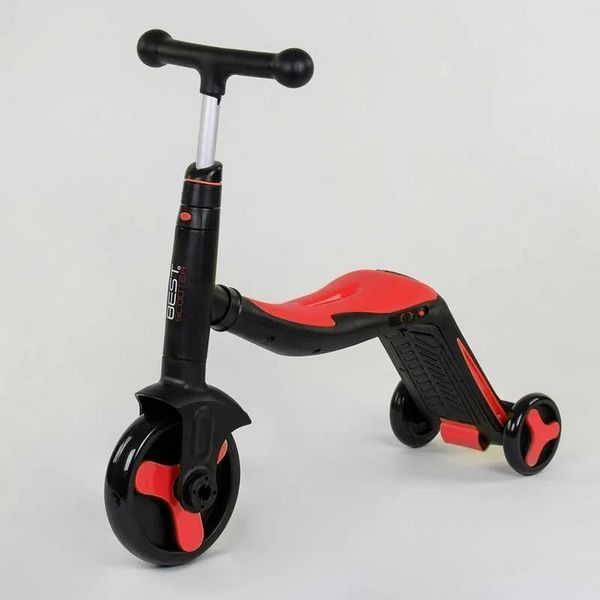 Самокат - беговел - велосипед 3 в 1 Best Scooter подсветка музыка PU колеса красный JT 28288 фото 8