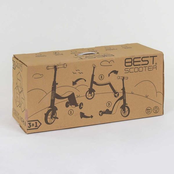 Самокат - беговел - велосипед 3 в 1 Best Scooter подсветка музыка PU колеса красный JT 28288 фото 2