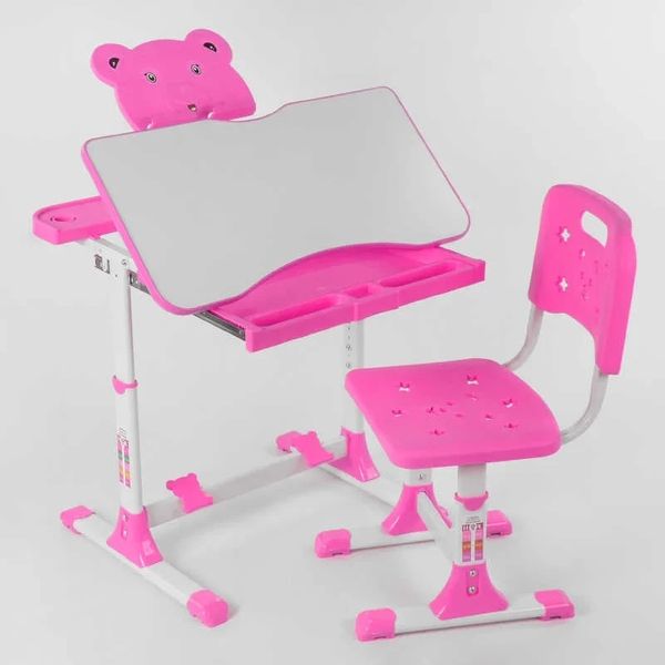 Парта школьная со стульчиком регулируемая по высоте и наклону белая с розовым P 1140 фото 3