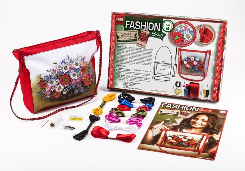 Вышивка принта на сумке лентами и бисером Danko Toys Fashion Bag Полевой букет FBG-01-02 фото 2