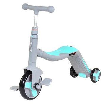 Самокат - беговел - велосипед 3 в 1 Best Scooter подсветка музыка PU колеса серый с голубым JT 10181 фото 1