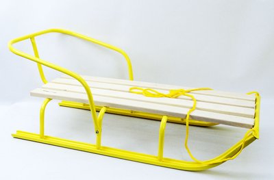 Дитячі санки Водан зі спинкою поздовжні планки жовтий каркас СД-5 фото 1