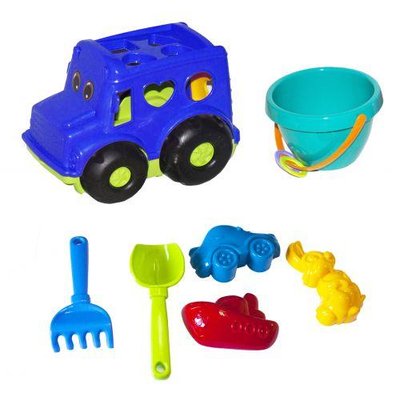 Развивающий детский сортер-автобус Colorplast Бусик №3 с большим песочным набором синий 0268 фото 1