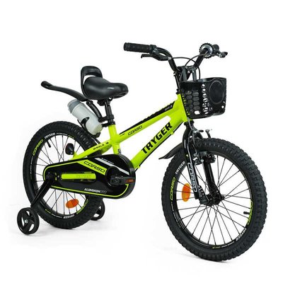 Велосипед детский двухколёсный 18" CORSO Tayger алюминиевая рама доп колеса салатовый TG-82159 фото 1
