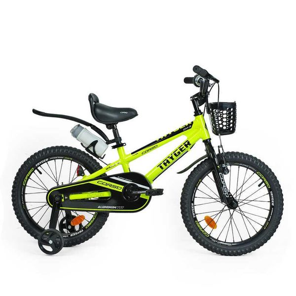 Велосипед детский двухколёсный 18" CORSO Tayger алюминиевая рама доп колеса салатовый TG-82159 фото 3