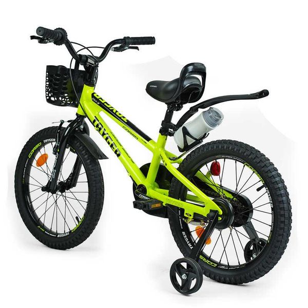 Велосипед детский двухколёсный 18" CORSO Tayger алюминиевая рама доп колеса салатовый TG-82159 фото 5