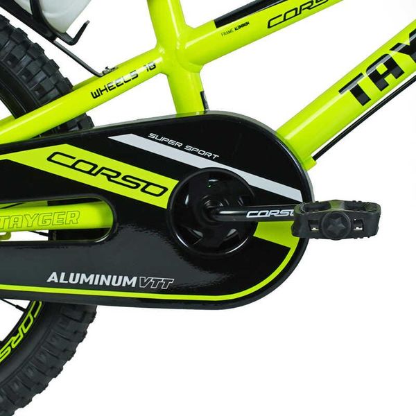 Велосипед детский двухколёсный 18" CORSO Tayger алюминиевая рама доп колеса салатовый TG-82159 фото 4