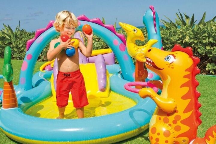 Детский надувной игровой центр Intex Диноленд с горкой и шариками 333х229х14см объем 280л 57135 фото 2