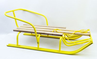 Дитячі санки Водан зі спинкою та опорою для ніг поздовжні планки жовтий каркас СД-6 фото 1