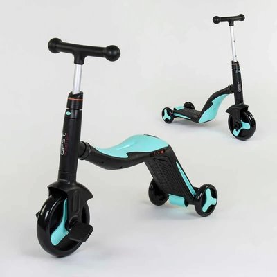 Самокат - беговел - велосипед 3 в 1 Best Scooter подсветка музыка PU колеса голубой JT 20255 фото 1