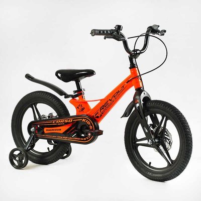 Велосипед детский двухколёсный 16" CORSO Revolt магниевая рама доп колеса на 5-7 лет оранжевый MG-16055 фото 1