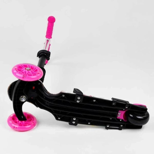 Детский самокат - трансформер 5 в 1 с подсветкой колес Best Scooter Божья коровка розовый с принтом 75009 фото 6